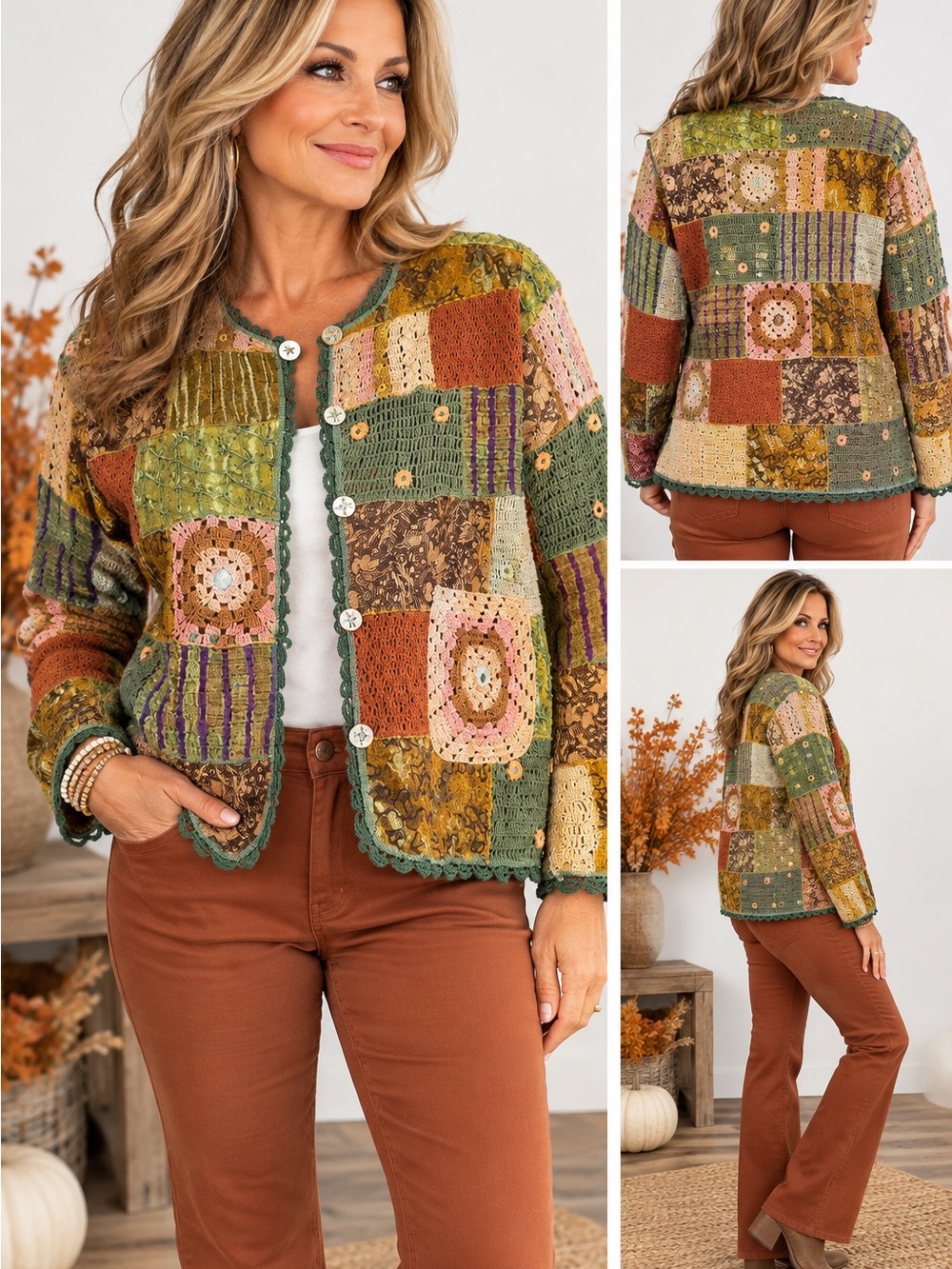 Patchwork Teddy Jacket - Green Multi